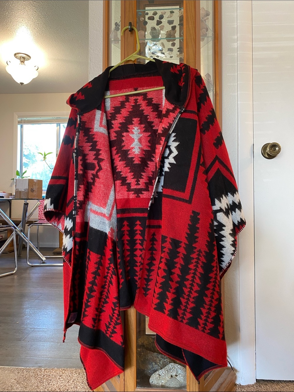 Parsley & Sage Red Black White Aztec Knit Poncho